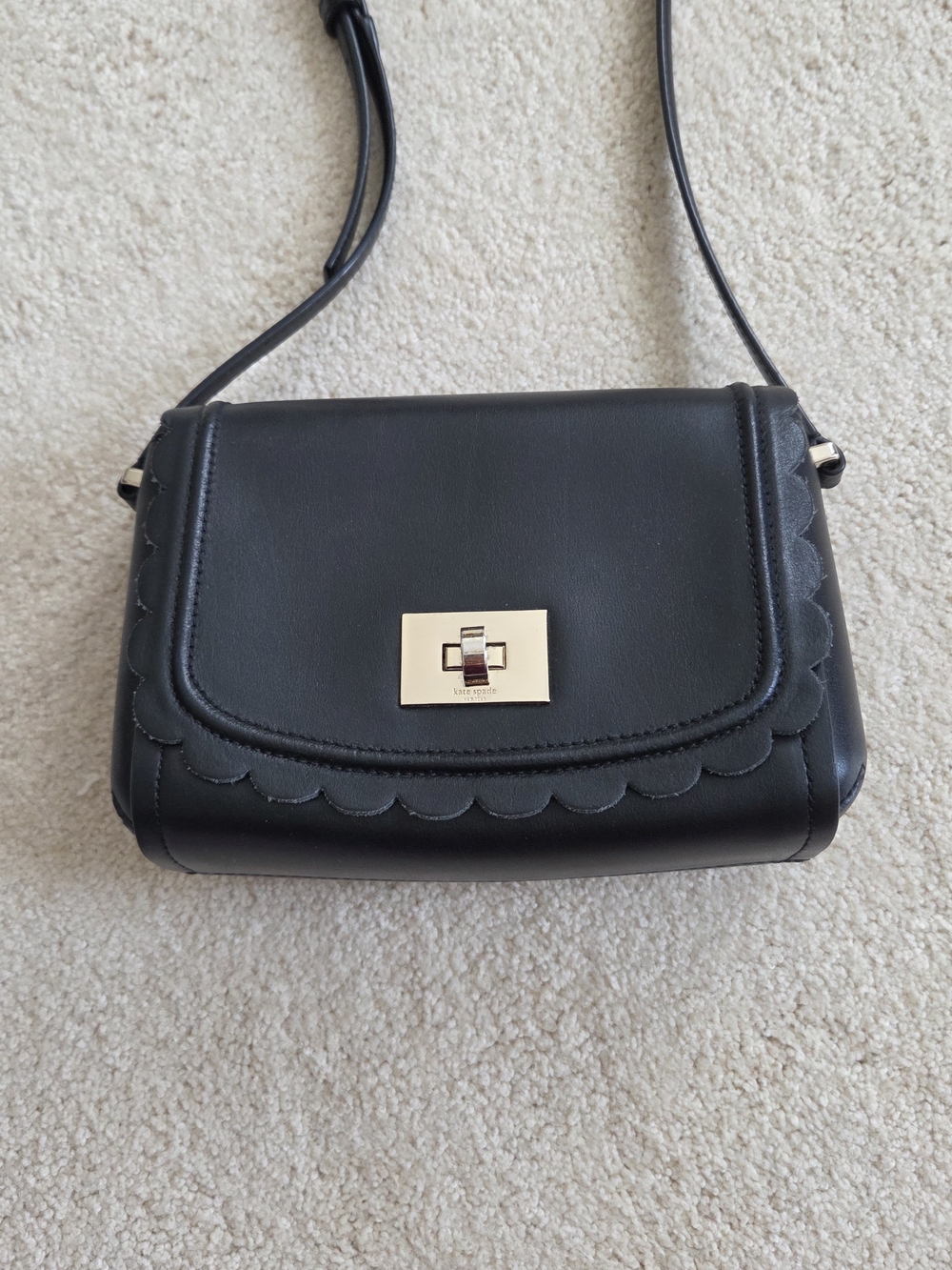Kate Spade Black Scalloped Leather Crossbody Bag